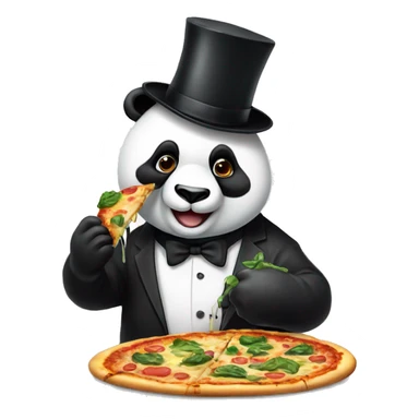 panda with suit and top hat eating drippy veggie pizza sticker