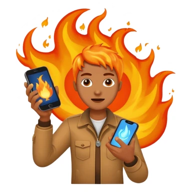 una  fuego que tenga en la mano un telefono sticker