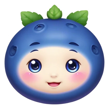 Cute Kawaii Blueberry, small and chubby, deep blue-purple with a tiny leafy crown, bright sparkling eyes, a soft round body, cute blushing cheeks, full of berry sweetness! sticker