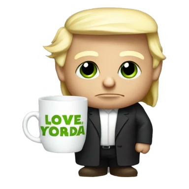 donal trump holding a mug that says i love yoda sticker