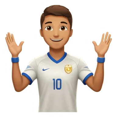 Soccer player celebrating with coach handshake under bright stadium lights, golden lighting, energetic, cinematic, realistic sticker