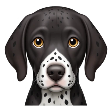 black german shorthair pointer, long snout, full black head, without white on the head, with white hair on the snout, black and white spotted body sticker