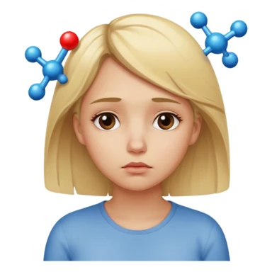 A sad girl thinks about a molecule sticker