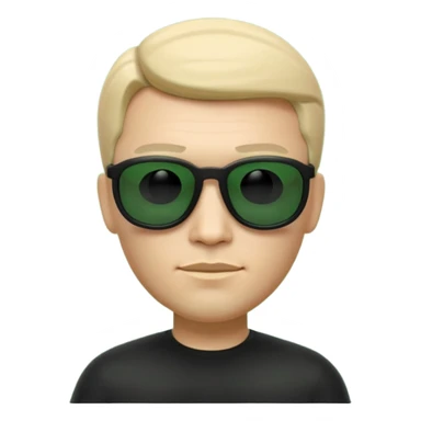 3D memoji-style emoji like Apple Memoji, male character wearing black sunglasses, smooth rounded face, minimalist design, inspired by The Matrix movie, subtle green matrix glow, dark background, cinematic lighting, high quality. sticker