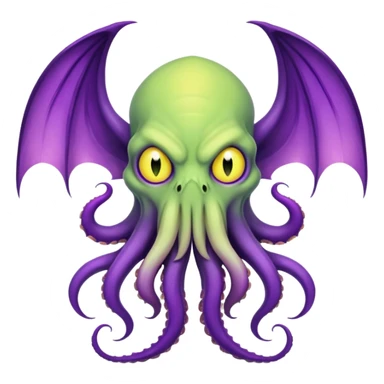 light green Cthulhu with purple bat wings and purple gradient tentacles. Yellow angry eyes. yellow suckers on tentacles. dramaticshading sticker