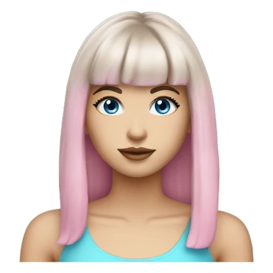 Beautiful Brunette blue eyed white girl with bangs big lips gorgeous pink outfit  sticker