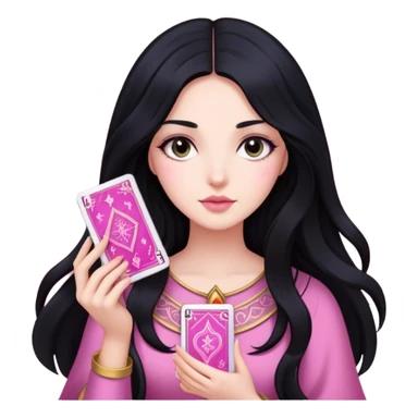 long black hair girl with pink tarot cards sticker