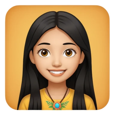 20 yr old asian woman hair  center part big eyes big smile tanned skin straight black hair hippie part hair  sticker