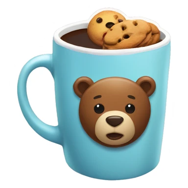 Make me a sticker that shows a cup of coffee with colorful cookies and some honey and a bear. sticker