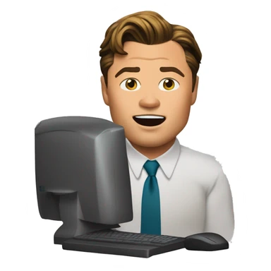 Leonardo DiCaprio in 'The Wolf of Wall Street' near the computer with stocks  sticker