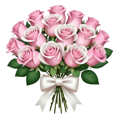 bouquet of pink and white roses and white satin bow sticker