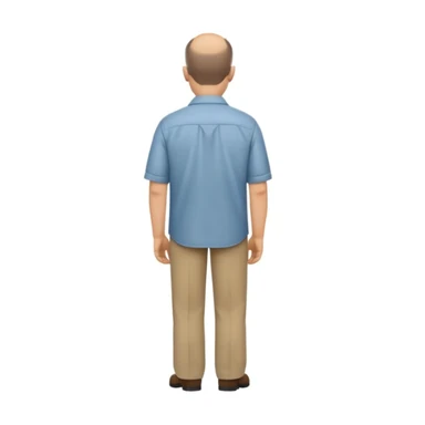 Carl from Sling Blade, serious, chin prominent, slouching, no glasses, collared shirt, back view, full body, standing, head forward, emoji style sticker