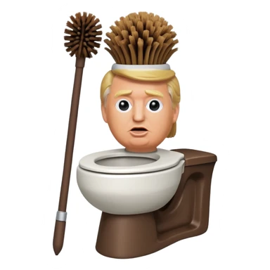 a donald trump shaped toilet brush with shit stains sticker