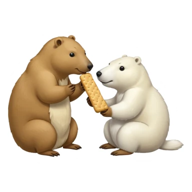 capybara and an snow bear eating biscuits with each other sticker