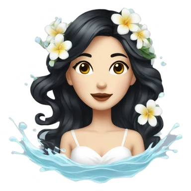 Pretty young Lady with black hair flowers in hair white dress surrounded by flowing water sticker