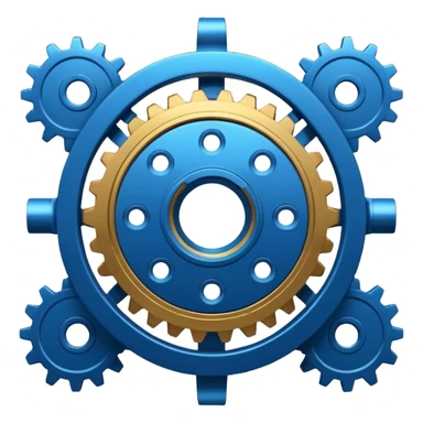 gear with circuit-style connected nodes, representing global system configuration and connectivity. sticker