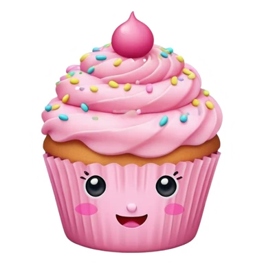 cupcake with pink icing, cute face sticker