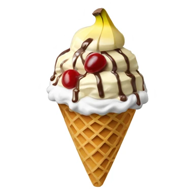 banana split sundae ice cream in waffle cone bowl sticker