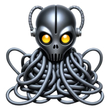 tangled black cables creating a creature covered in black rags and bondage, Giger style sticker