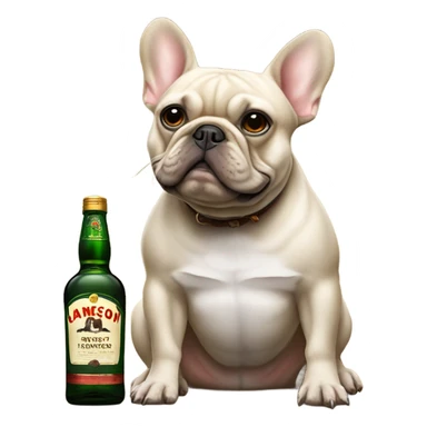 french bulldog with huge balls and a bottle of jameson sticker