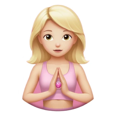 angelic blonde girl in light pink yoga outfit pushing "FUCK" pink button sticker