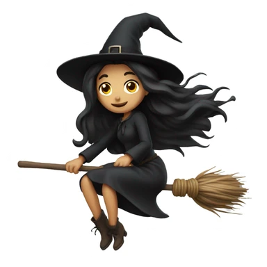 dark long hair witch flying on a broom white skin sticker