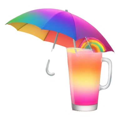 In ombre pink lemonade glass with a rainbow umbrella in it and sitting on the sun with a sunset in the background sticker