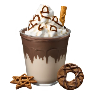 andes mint chocolate chip milkshake topped with a toasted marshmallow, chocolate covered pretzel, chocolate s’more, and a s’mores cookie sticker
