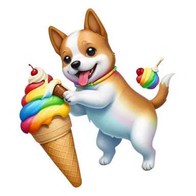 dog eating ice cream in rainbow backflip  sticker