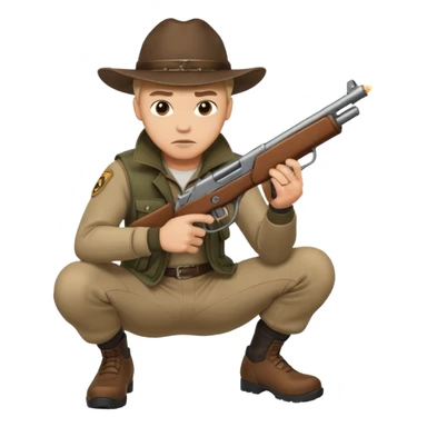 male hunter crouching with gun, alert expression sticker
