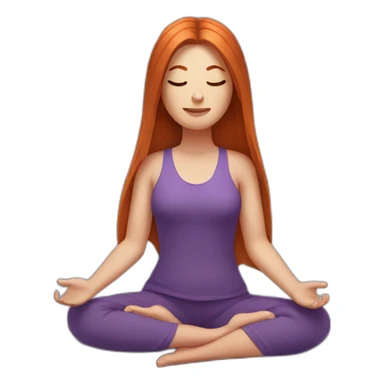 redhead white woman long medium straight hair, meditating on a violet blanket sticker
