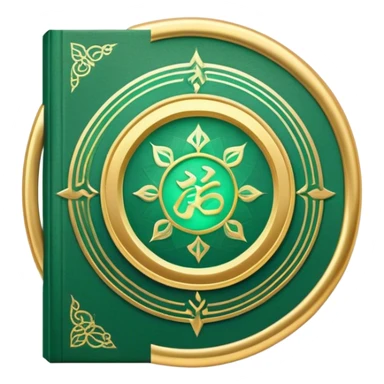 A soft emerald green book front cover with golden details, featuring a Zen circle, a ray of light, or a lotus on the cover, radiating presence, tranquility, and spiritual awakening sticker