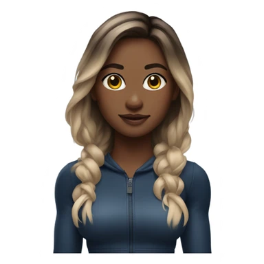 gym girl with balayage, black top long sleeve, blue shorts sticker