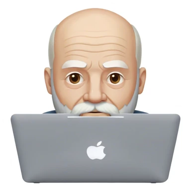 An old man that is starting to get bald but still has a front tuff on the forehead, beard and mustache that used to be black but is now becoming white, and a triangular shaped head. He's using a MacBook Pro. sticker