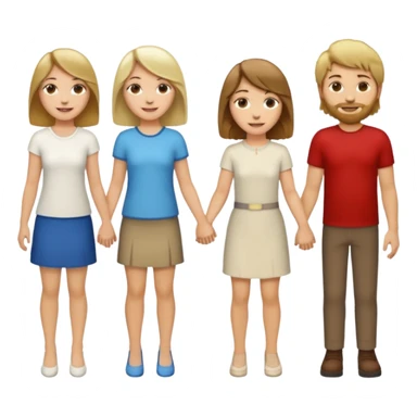 Five people holdings hands, made up of one white woman with long brown hair, one white woman with short brown hair, one white woman with shoulder length blonde hair, one white woman with shaggy blonde hair, and one white man with short brown hair sticker