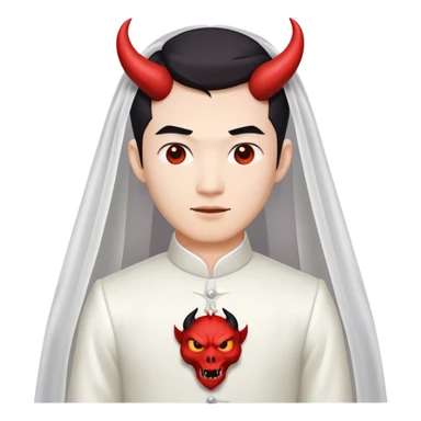 an asian male bride with the face of devil in wedding dress sticker