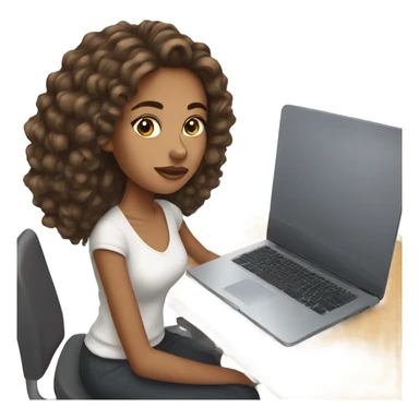 Mixed girl with brown hair in a half up half down hairstyle typing on laptop sticker