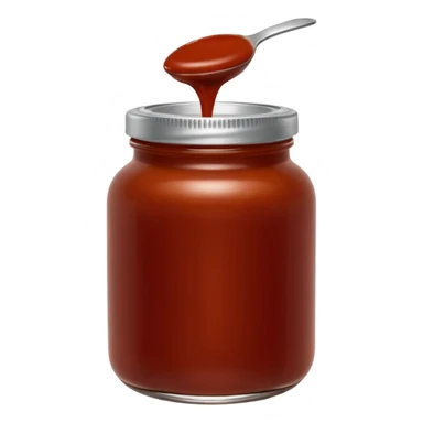 enchilada sauce in glass jar, rich reddish-brown, smooth thick glossy sauce, visible texture, deep earthy red, simple jar, closed or open lid, no label, no spoon, no garnish, no faces, clean 3D, soft shadows, transparent background, emoji scale sticker