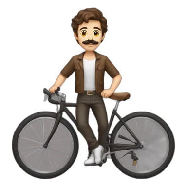 young Man with handlebar moustache on a bike,brown hair and brown moustache sticker