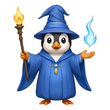 penguin wizard casting a spell blue robe sticker
