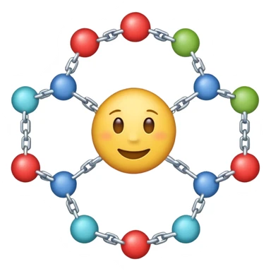 emoji-style illustration of a glycogen molecule: a central circle representing glycogenin with many short, branched chains radiating outward, each chain made of small connected circles representing glucose units, with frequent branch points, overall compact and tree-like sticker