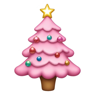 Cute pink Christmas tree with delicate ornaments, lights, and a sparkling star on top sticker
