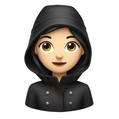 girl short dark hair dark eyed with coat gloves schal black hat sticker