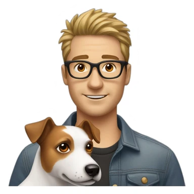 White Man with spiky hair with glasses with jack russell terrier dog sticker