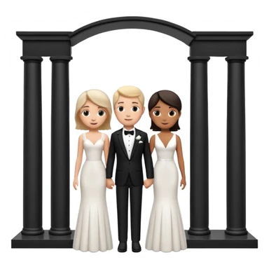 A 3D cartoon courthouse wedding venue with a bride and groom standing at the entrance, elegant white columns, soft natural lighting, simple modern decor, minimal background, realistic Memoji-style rendering. sticker