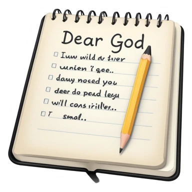 Open notebook with "Dear God" written at top of page and pencil beside it sticker