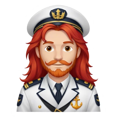 a male boat captain with long red hair no hair on face sticker