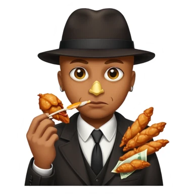 Gangster with money signs for eyes eating a chicken wing  sticker