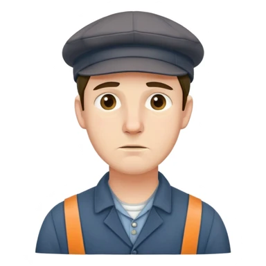 19th century English factory worker with flat cap, work clothes, and tired expression sticker