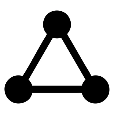 Minimalist vector logo, abstract network symbol, triangle shape pointing upwards, three circular nodes at the triangle vertices connected by thin straight lines, simple geometric forms, flat design, monochrome, no gradients, no shadows, clean tech style, modern system utility logo, high contrast, scalable SVG style, centered composition, white on dark background, minimal strokes, suitable for app icon and animation sticker